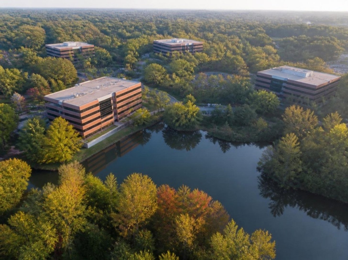 Wooded office campus around a lake in Bannockburn, IL, Bannockburn office space guide for tenants | Tenant Advisors