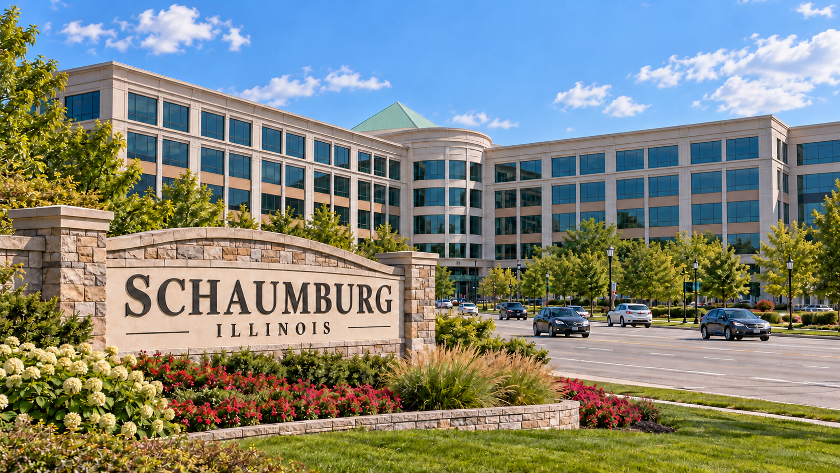 Schaumburg, IL office building with monument sign, Schaumburg office space guide for tenants | Tenant Advisors
