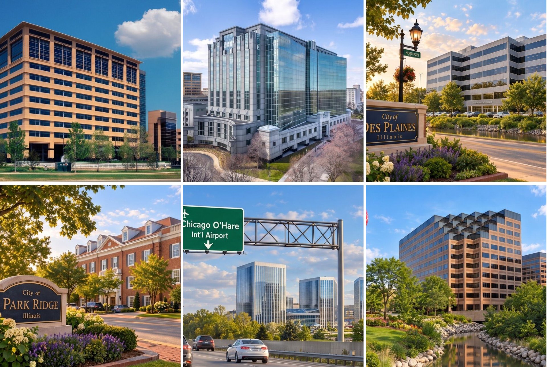 Office buildings in the O’Hare office market, including Rosemont, Park Ridge, Des Plaines, and the Kennedy Expressway corridor