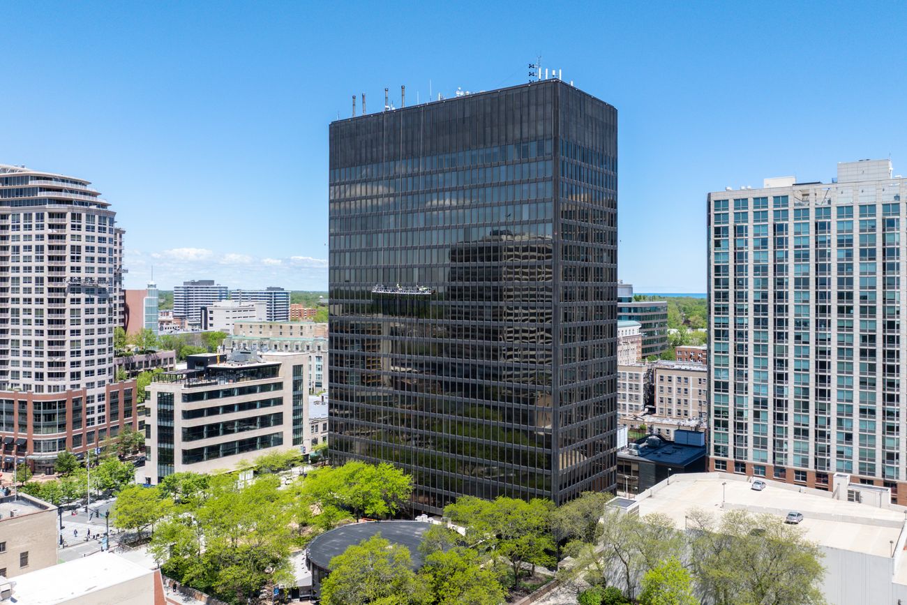 Orrington Plaza, a 20-story office tower at 1603 Orrington Avenue in downtown Evanston, Illinois