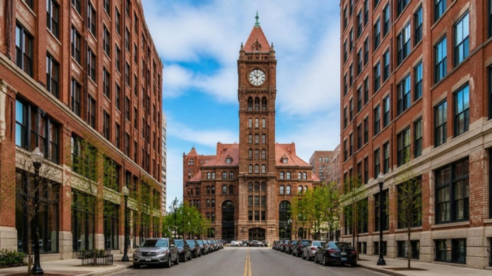 Dearborn Station clock tower and Printer's Row loft office buildings, South Loop, Chicago