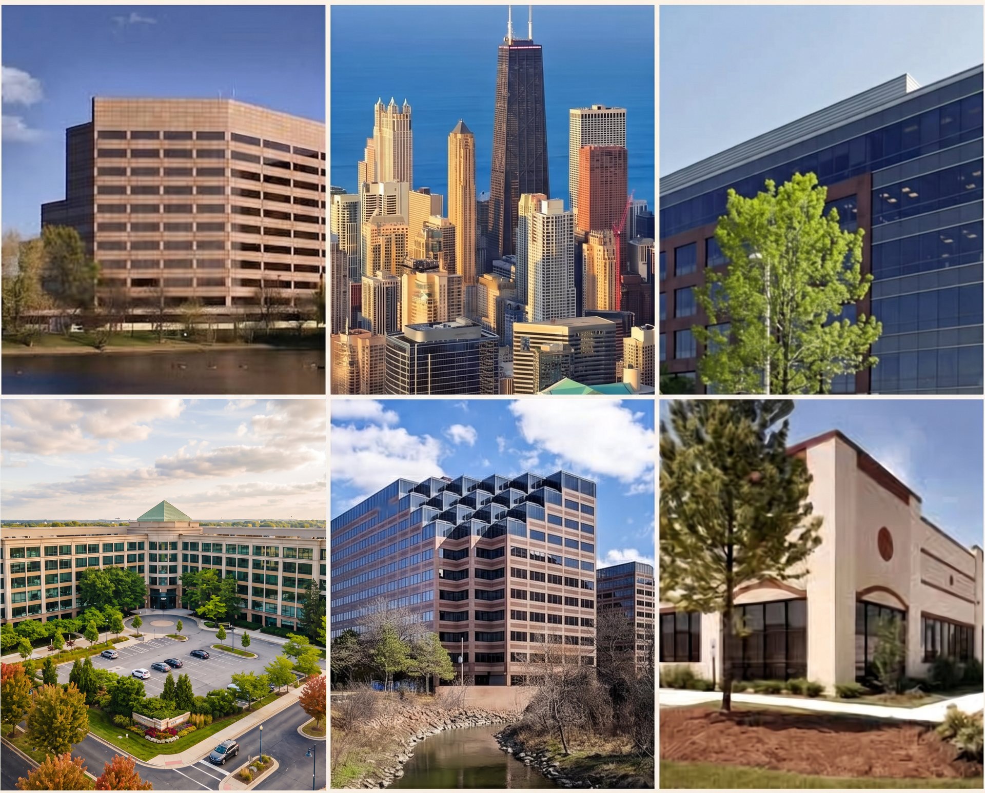 Chicago and suburban office buildings where Tenant Advisors represents office tenants